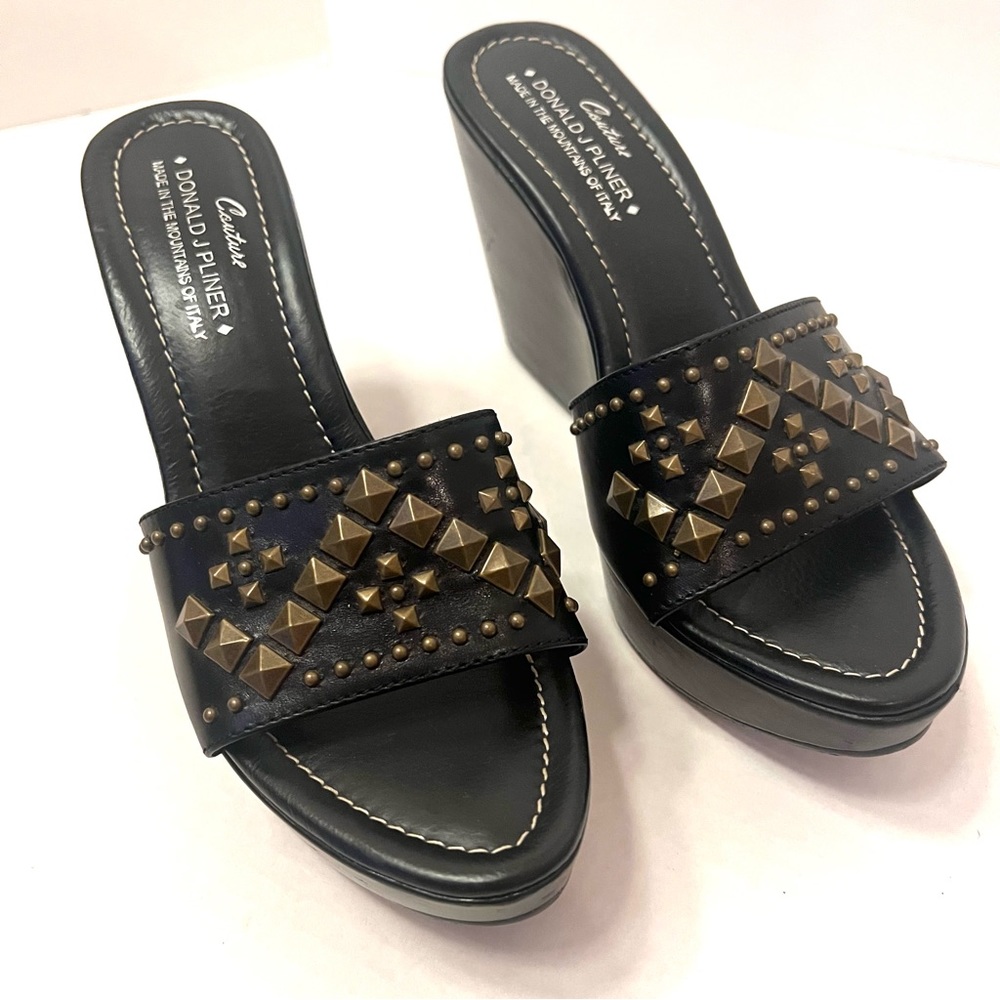 Donald J. Plane Black STIMA Jewel Wedge Sandal Sz 7.5 B13/11 - Picture 4 of 12